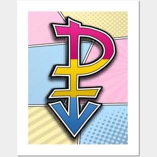 Halftone Pansexual Pride Symbol with Flag Background Posters and Art